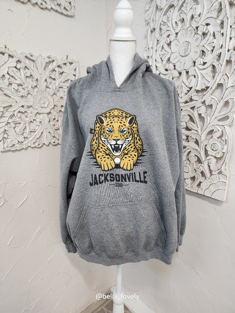 Gildan Gray Crewneck Hoodie with Yellow Jacksonville Jaguar Zoo Graphic